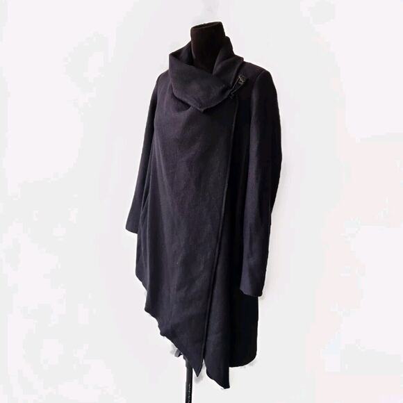 All Saints Turn Lock Monument Eve Coat Black Wool Blend Asymmetrical Hem Size 4 - Picture 4 of 9